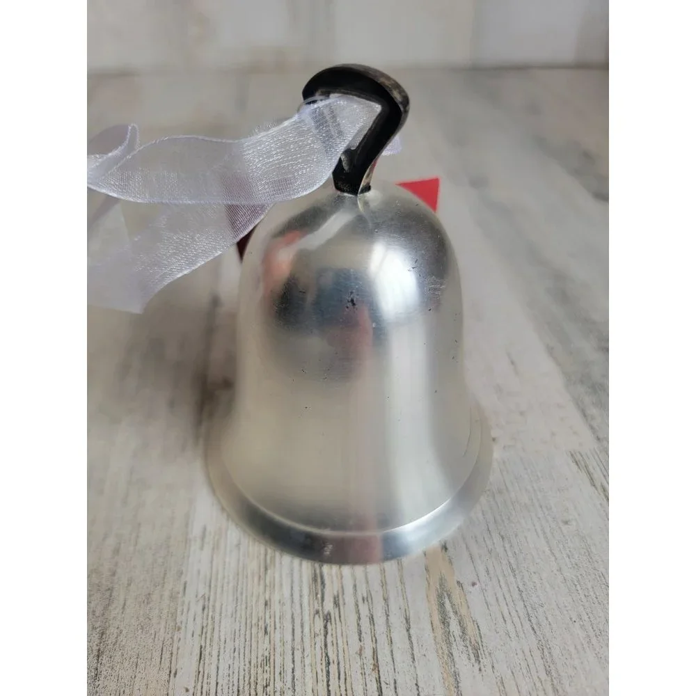 Vintage St Nicholas square bronze ornament‎ Silver Bell Xmas